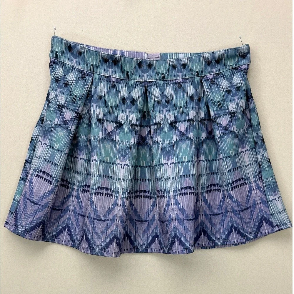 Aeropostale Skater Skirt Womens XL Pleated Blue Ikat Print Regular Fit Boho 15in